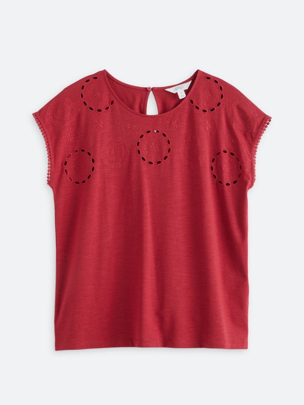 Market & Spruce Women's Red Eyelet Embroidered Cap-Sleeve Top